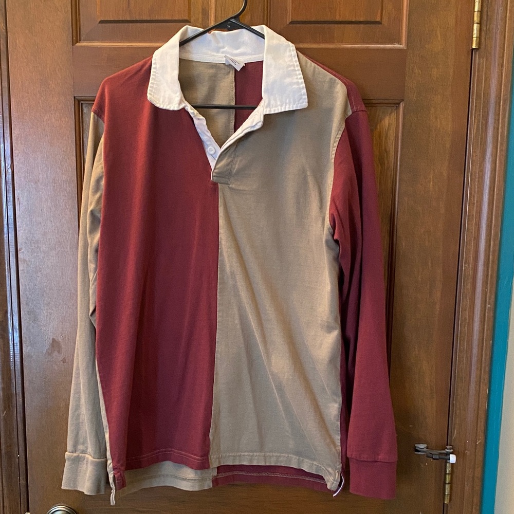 Urban Outfitters Red and Tan Casual Button Down Shirt